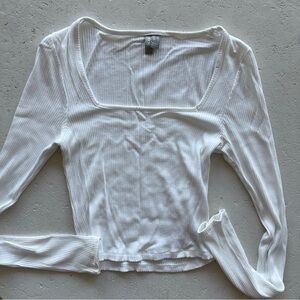 White Long Sleeve Light Knit Cropped Top Square Neckline ASOS